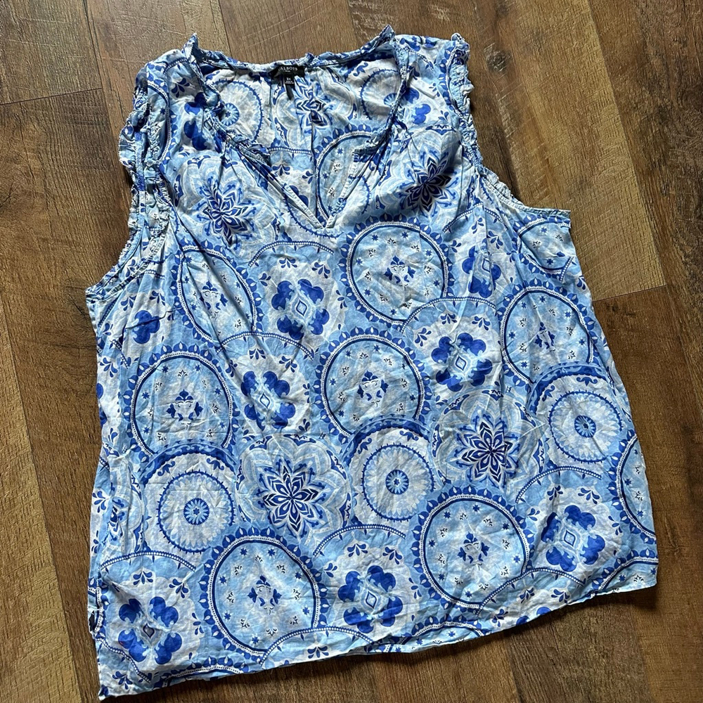 Women's Talbots Plus 3X Blue White Medallion Print Tank Top